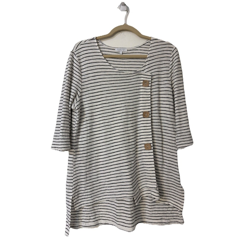 Habitat white/black Striped Top Tunic Size S 3/4 sleeves Cotton Blend Boho